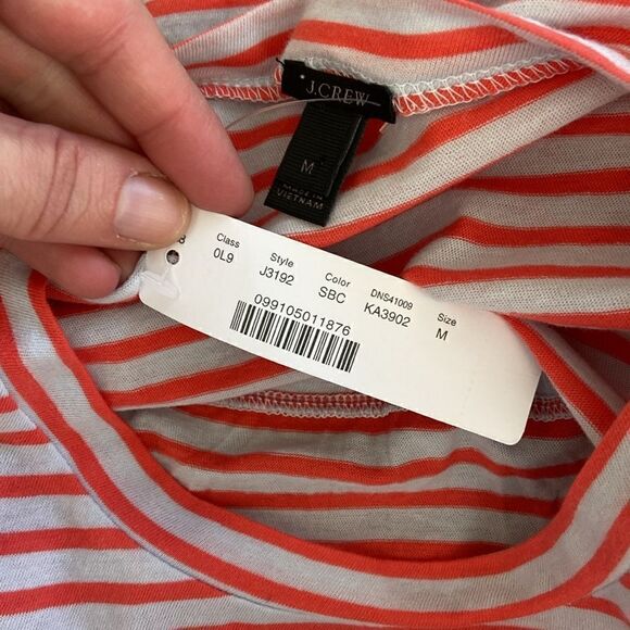 J. Crew Coral & White Striped Tie-Waist Pocket T-Shirt Blouse Size Medium NWT - Picture 8 of 10